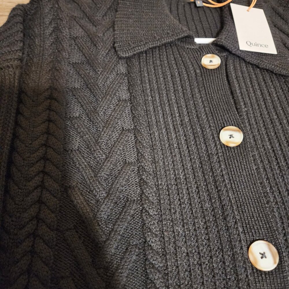 Quince Women’s Merino Wool Collared Cardigan NWT Black Large - Picture 7 of 9